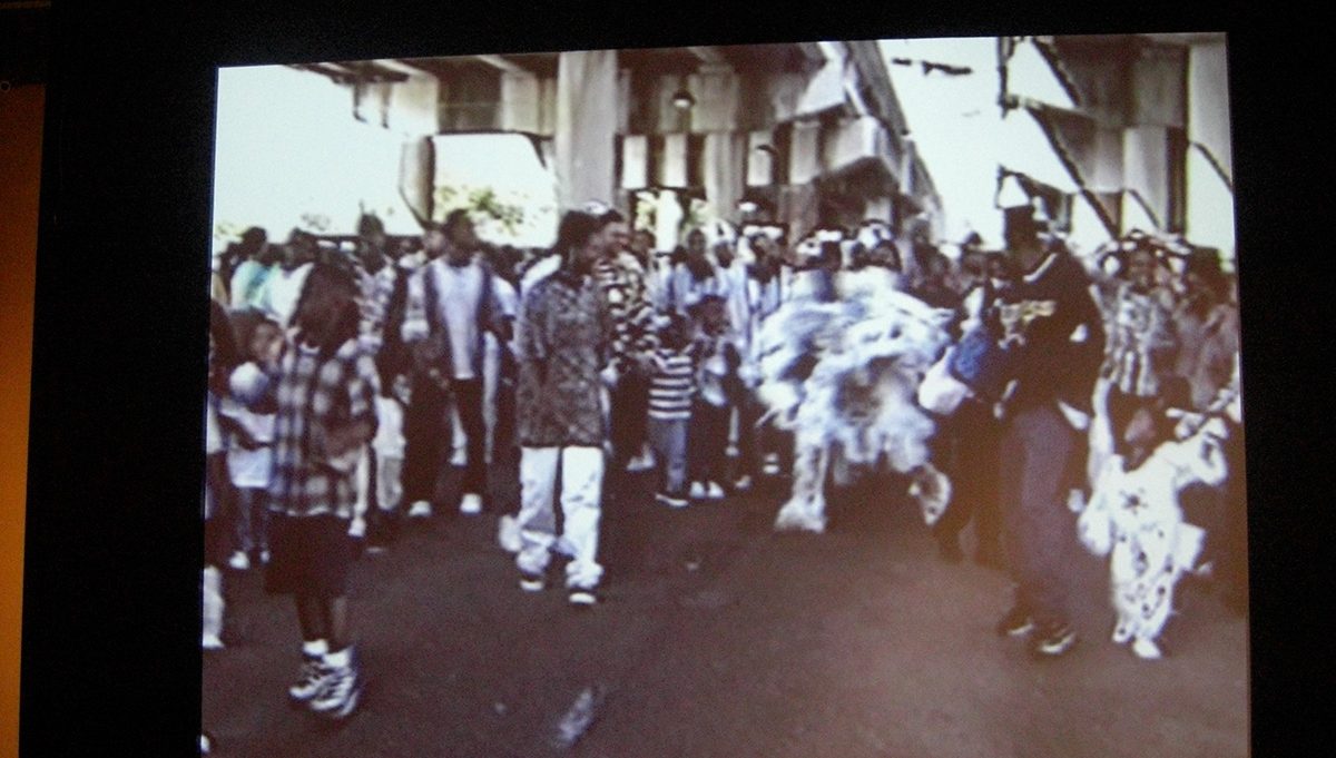 Video footage by Sylvester Francis, compiled by Claire Tancons, edited by David Aman, produced by Prospect.1 New Orleans. Courtesy Sylvester Francis, the Backstreet Cultural Museum and U.S. Biennial Inc.